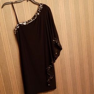 Sequined one shoulder black dress